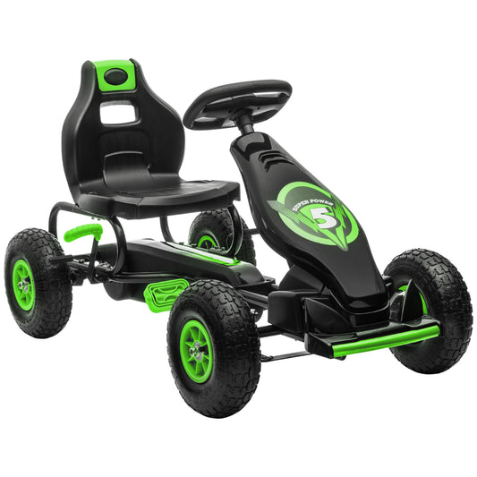 Photo of HOMCOM Kids Pedal Go Kart, with Adjustable Seat, Inflatable Tyres - Green in Green colour on a white background