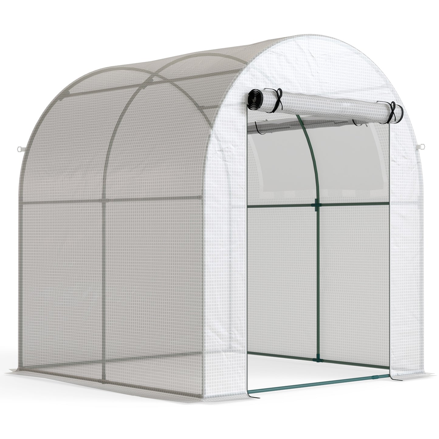 Photo of Outsunny Walk in Polytunnel Greenhouse, Green House for Garden with Roll-up Window and Door, 1.8 x 1.8 x 2 m, White in White colour on a white background