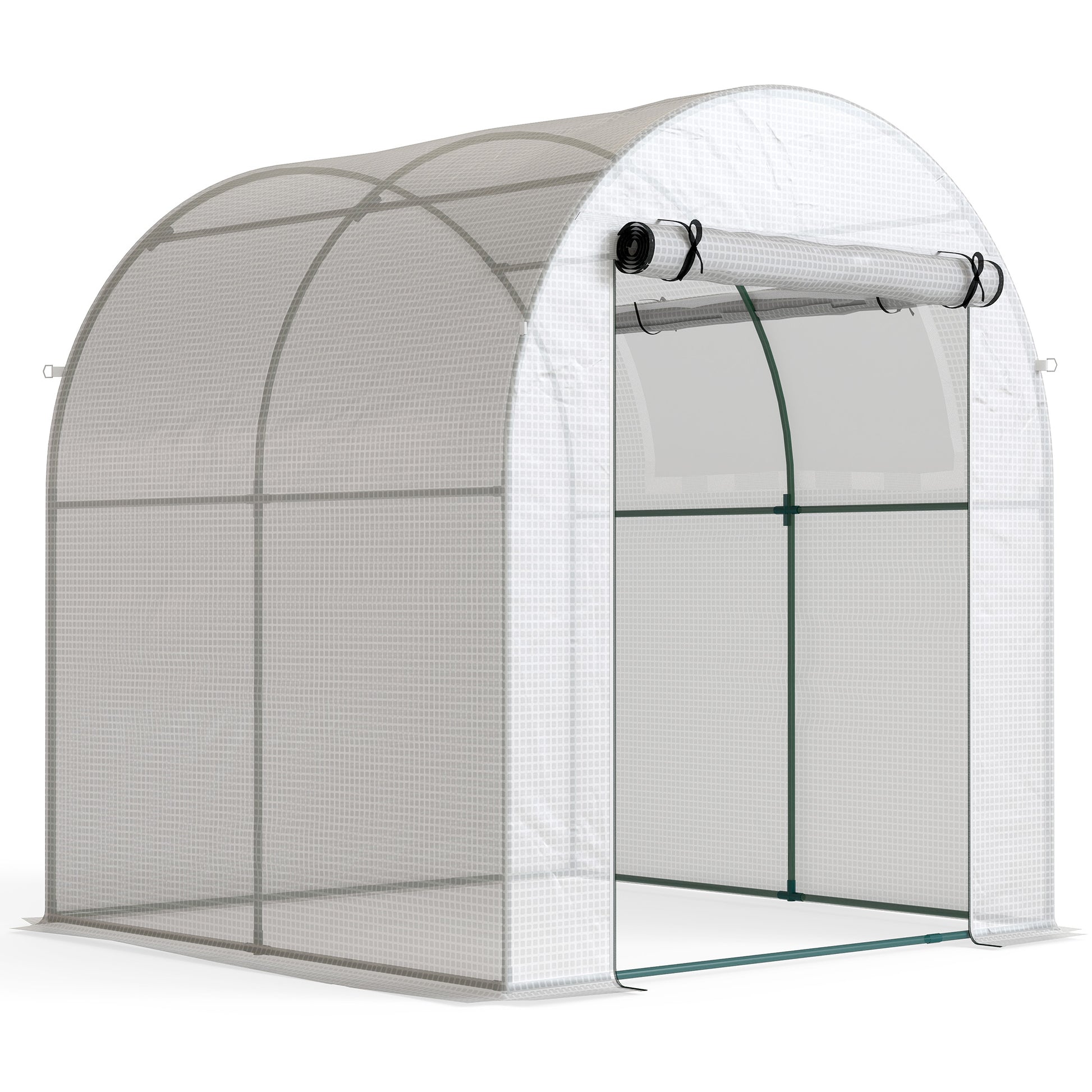Photo of Outsunny Walk in Polytunnel Greenhouse, Green House for Garden with Roll-up Window and Door, 1.8 x 1.8 x 2 m, White in White colour on a white background