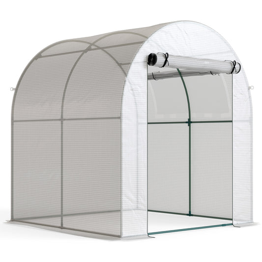 Photo of Outsunny Walk in Polytunnel Greenhouse, Green House for Garden with Roll-up Window and Door, 1.8 x 1.8 x 2 m, White in White colour on a white background