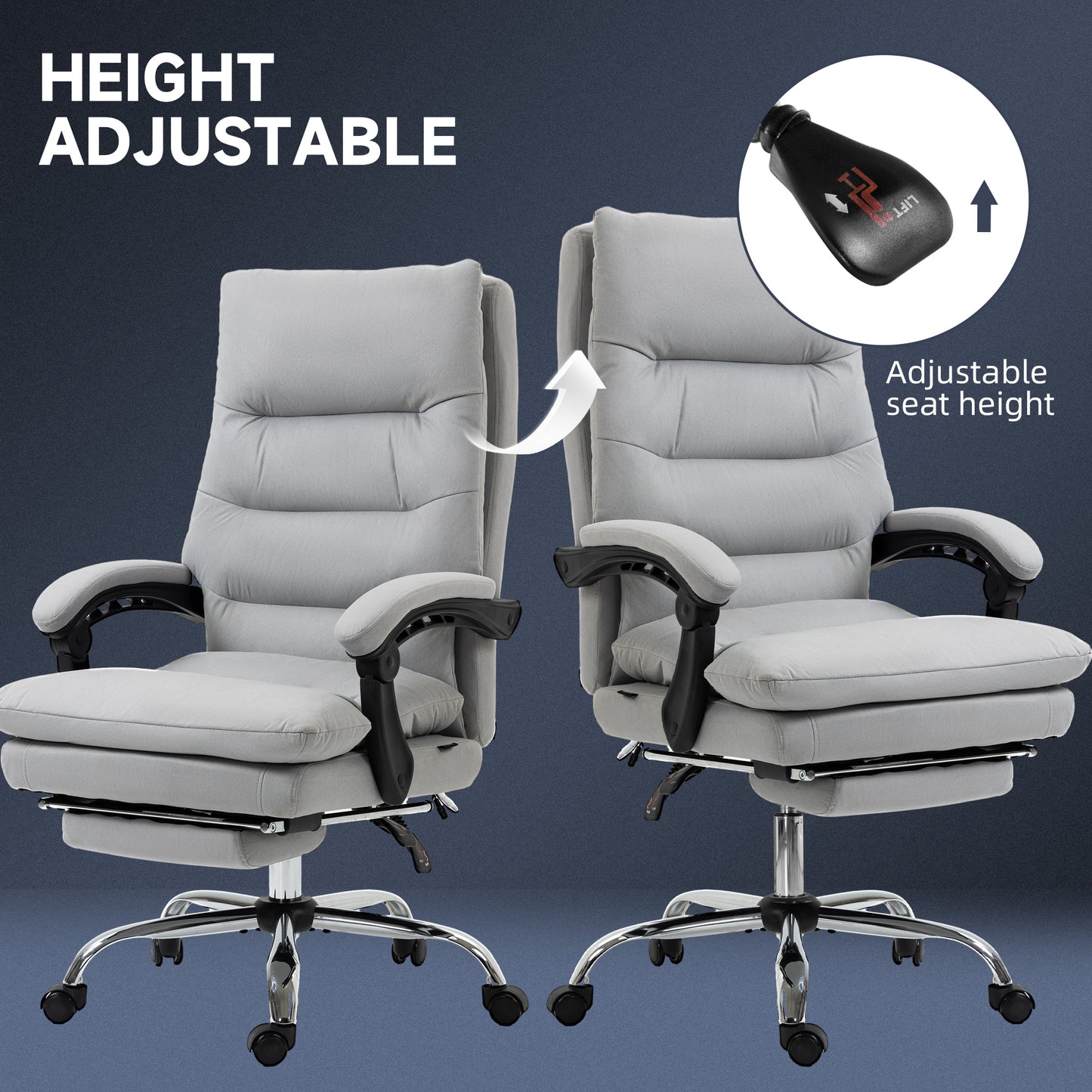 Vinsetto Office Chair with Footrest, Double Padding Ergonomic Desk Chair with 6-Point Vibration Massage and Back Heating, Microfibre Fabric with 135° Reclining Back, Grey