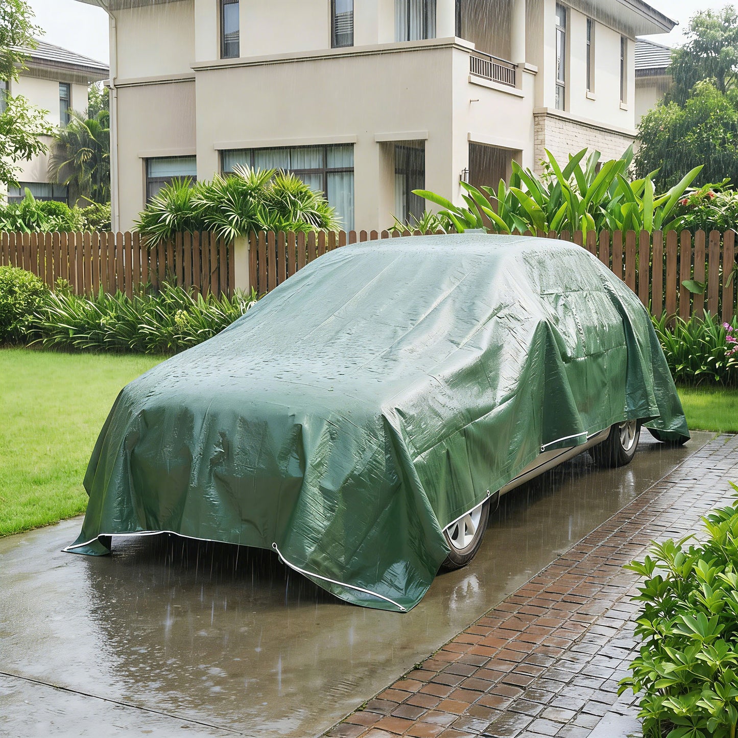 Outsunny 4 x 6m Waterproof Tarpaulin, 90GSM Tear-Resistant PE Tarp with Reinforced Grommets, UV Protected Cover