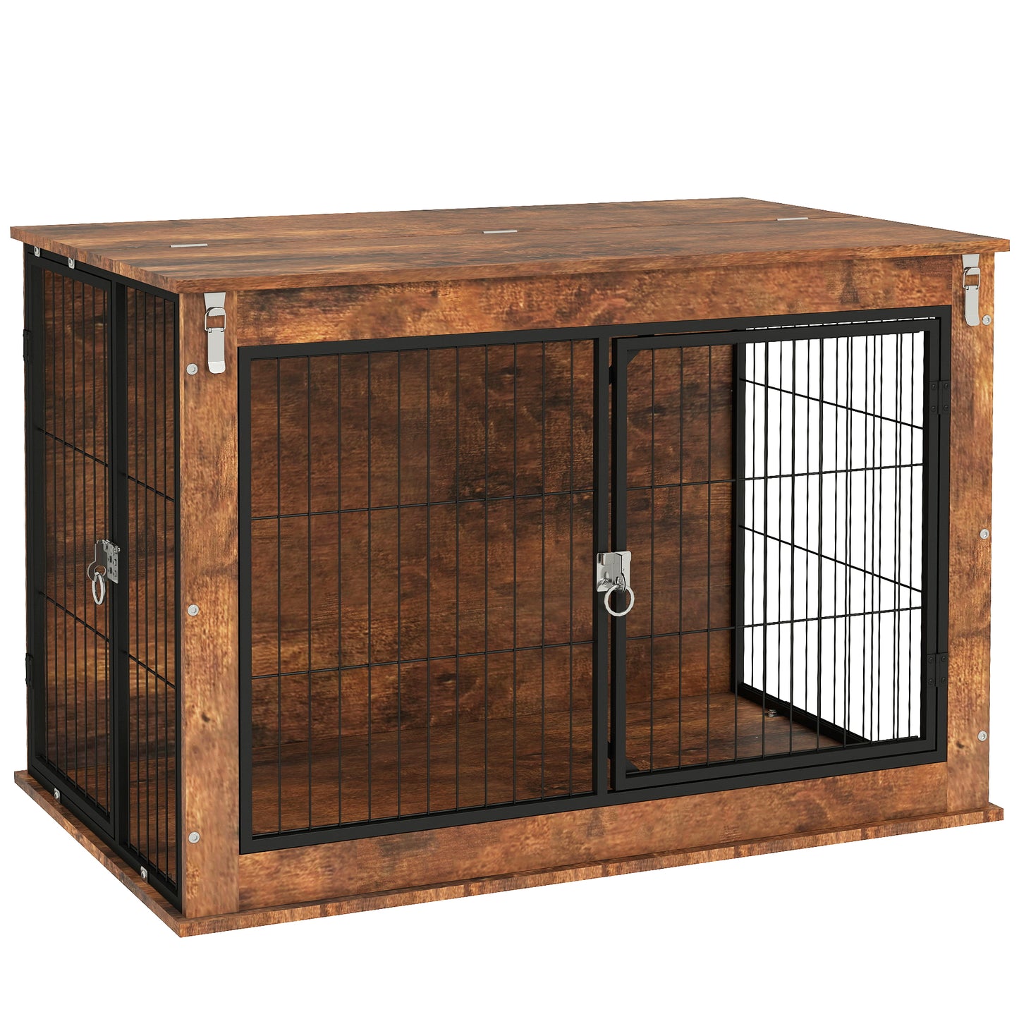 Photo of PawHut Dog Crate Furniture with Openable Top, Two Doors, for Large Dogs, Rustic Brown in Brown colour on a white background