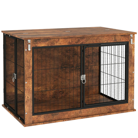 Photo of PawHut Dog Crate Furniture with Openable Top, Two Doors, for Large Dogs, Rustic Brown in Brown colour on a white background