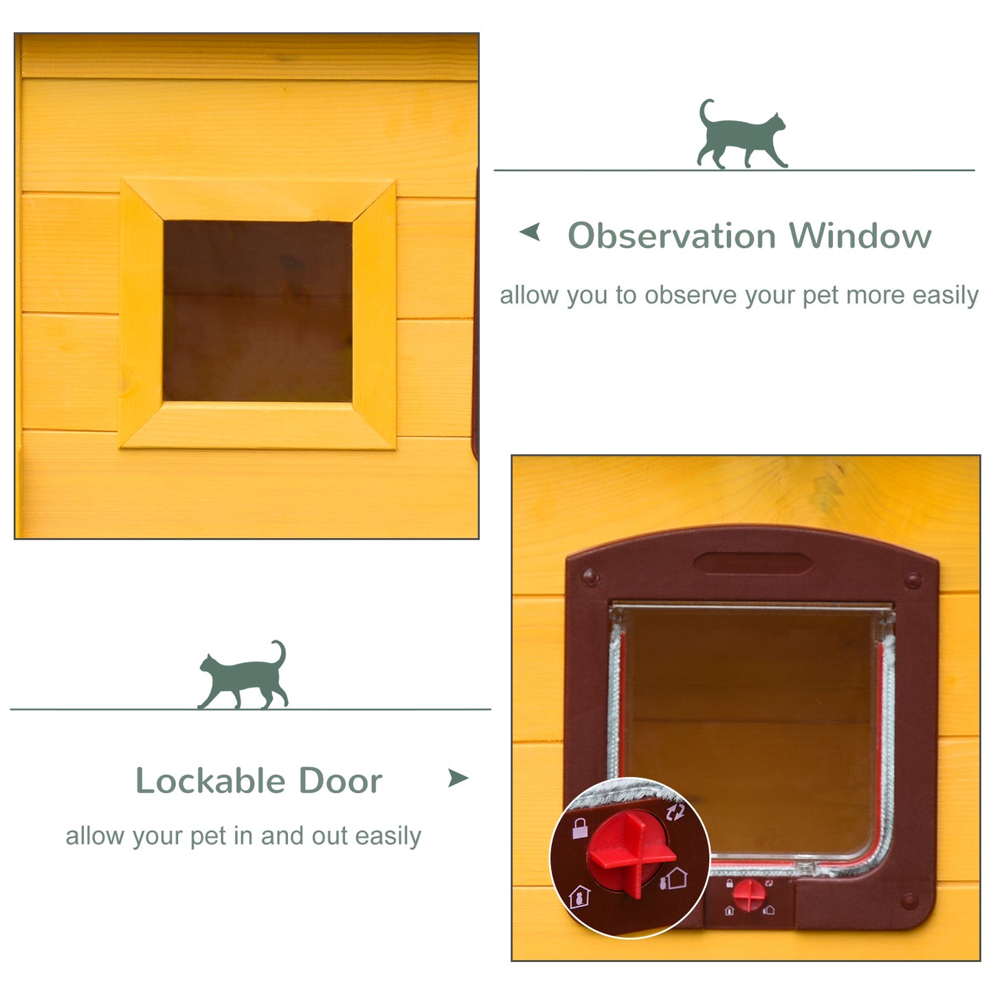 Pawhut Garden Wooden Cat House Hide Cage Outdoor Pet Play Home Waterproof Roof Kitty Shelter Kennel w/ith Door & Window