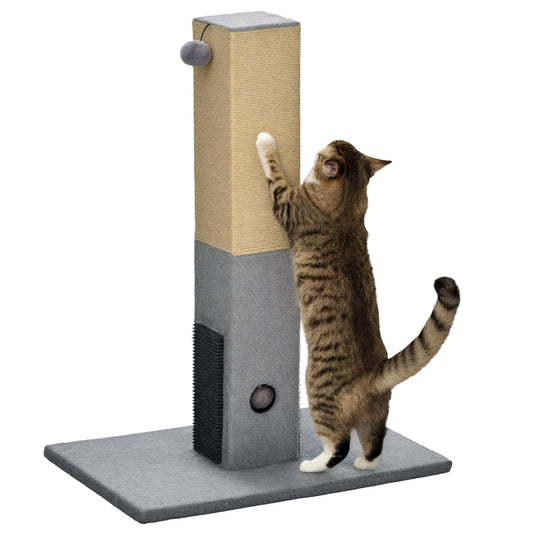 Photo of PawHut Cat Tree Scratching Post for Indoor Cats 79cm Jute Scratcher Climber w/ Carpet Base Dangling Toy Self Grooming Brush – Grey in Grey colour on a white background