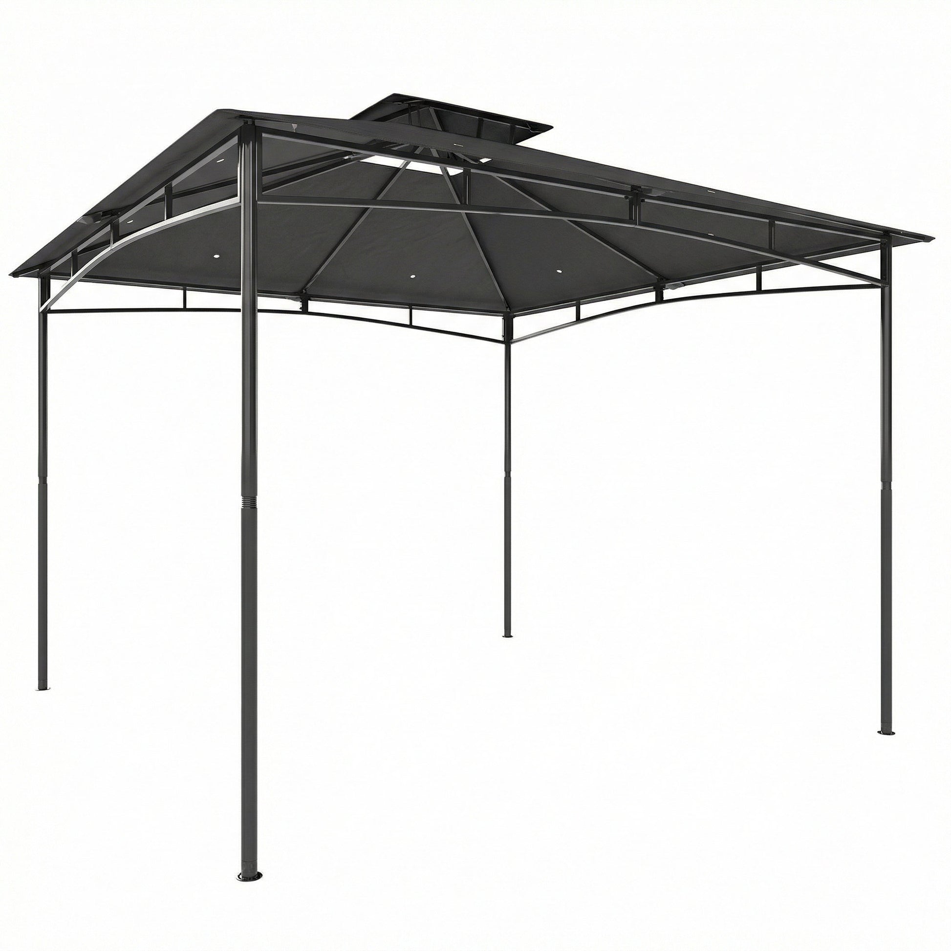 Photo of Outsunny 3 x 3 m Gazebo, Garden Gazebo with 2-Tier Roof, Metal Frame, Dark Grey in Grey colour on a white background