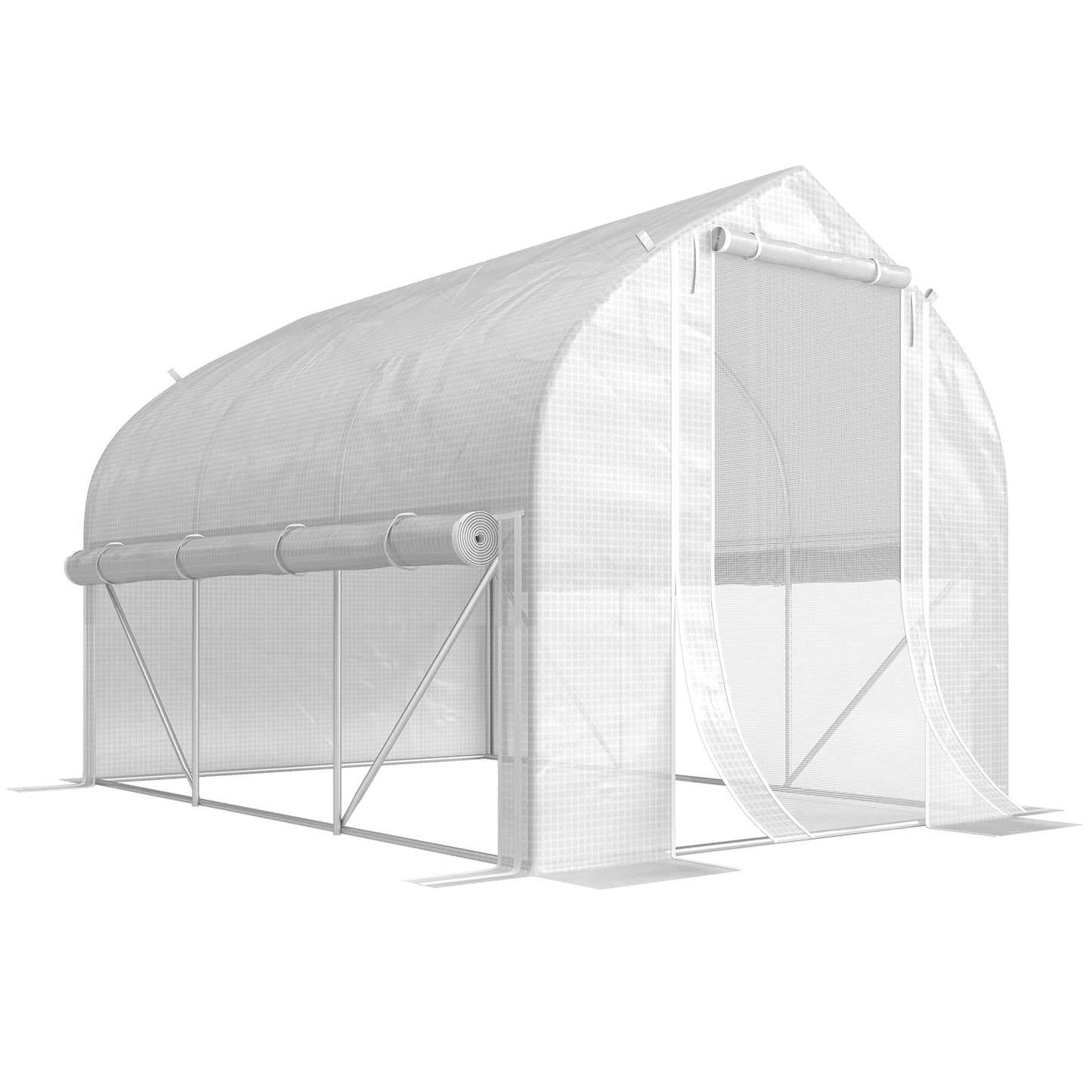 Photo of Outsunny 3 x 2(m) Walk-in Polytunnel Greenhouse, Zipped Roll Up Sidewalls, Mesh Door, 6 Mesh Windows, Tunnel Warm House Tent with PE Cover, Complimentary Plant Labels and Gloves, White in White colour on a white background