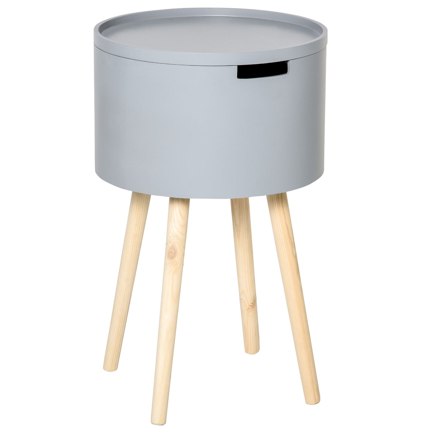 Photo of HOMCOM Modern Side Table with Hidden Storage Space, Round Night Stand with Removable Tray Wood Frame End Coffee Table for Living Room, Grey in Grey colour on a white background