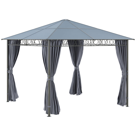 Photo of Outsunny 3 x 3(m) Hardtop Gazebo Canopy with Polycarbonate Roof, Permanent Pavilion Garden Gazebo with Curtains for Patio, Deck, Grey in Grey colour on a white background