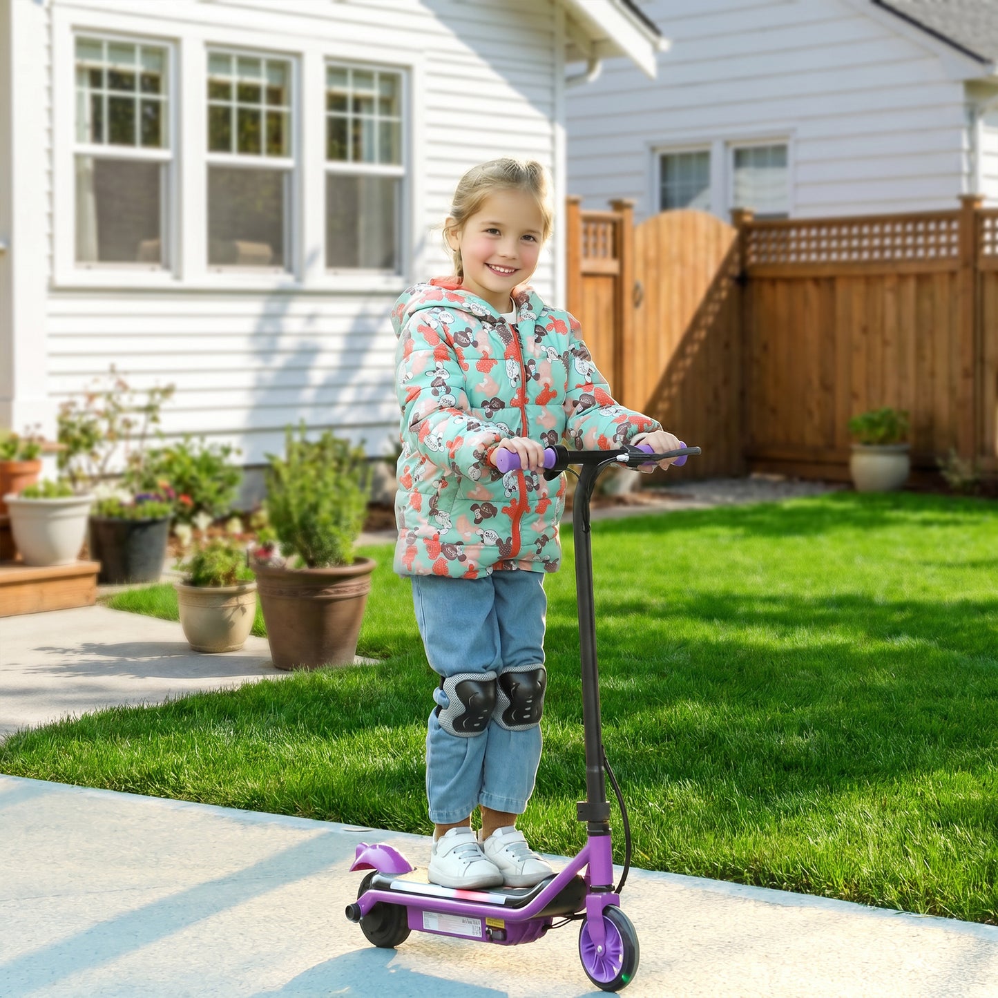 AIYAPLAY Electric Scooter for Kids Aged 6-14 Years, with Colourful Lights, Purple