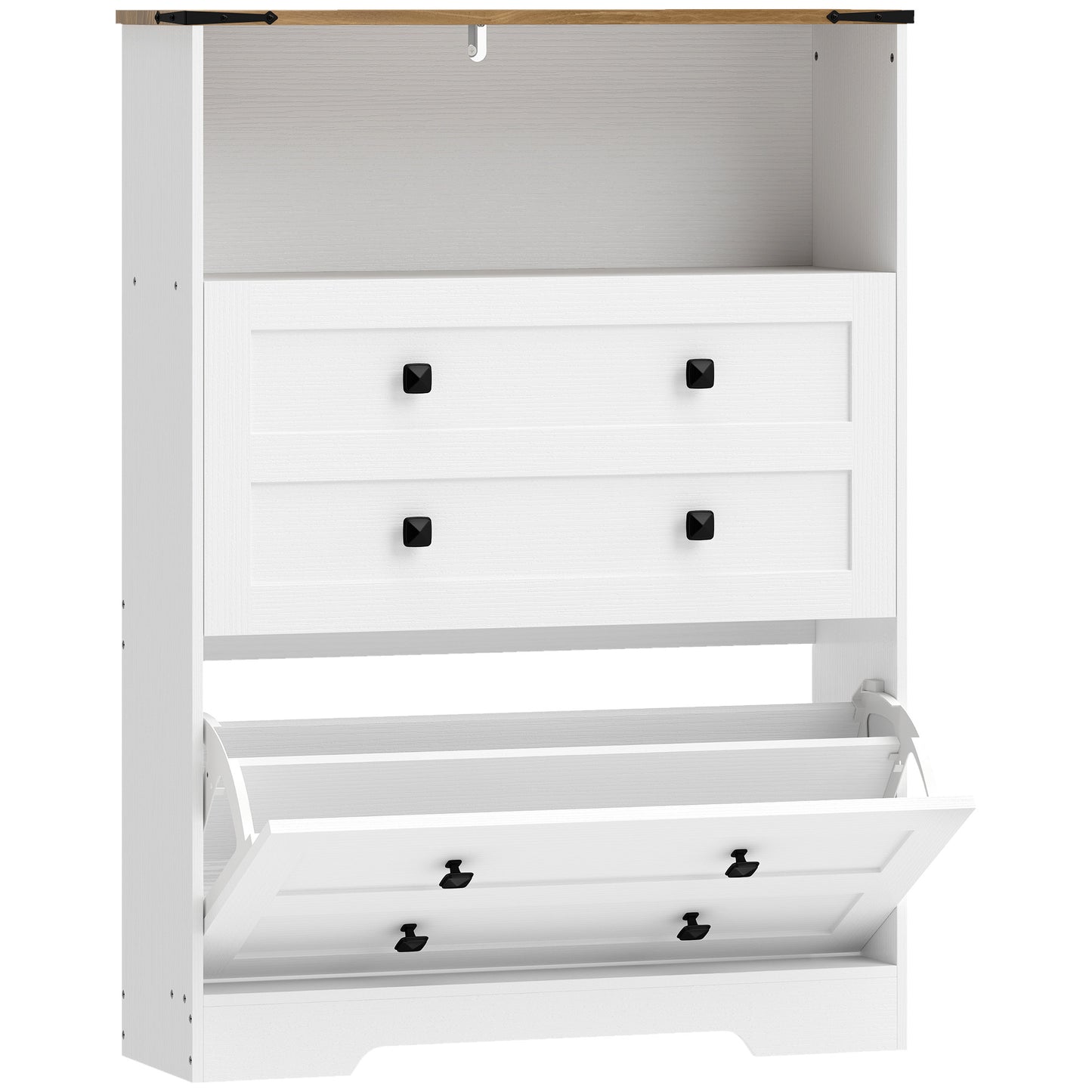 Photo of HOMCOM Shoe Cabinet with 2 Flip Drawers, Narrow Shoe Storage Cabinet, White in White colour on a white background