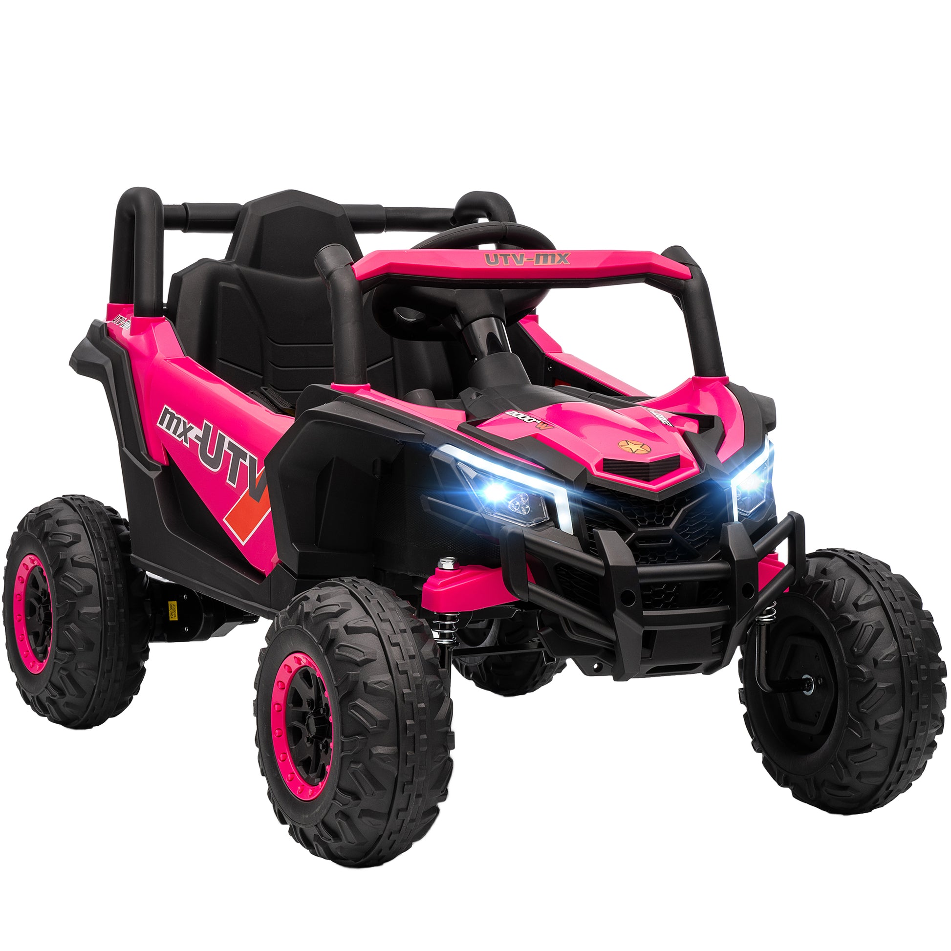 Photo of AIYAPLAY 12V Kids Ride On Car with Remote Control, Kids Electric Car with Suspension System, Music, for Kids 3-5 Years, Pink in Pink colour on a white background