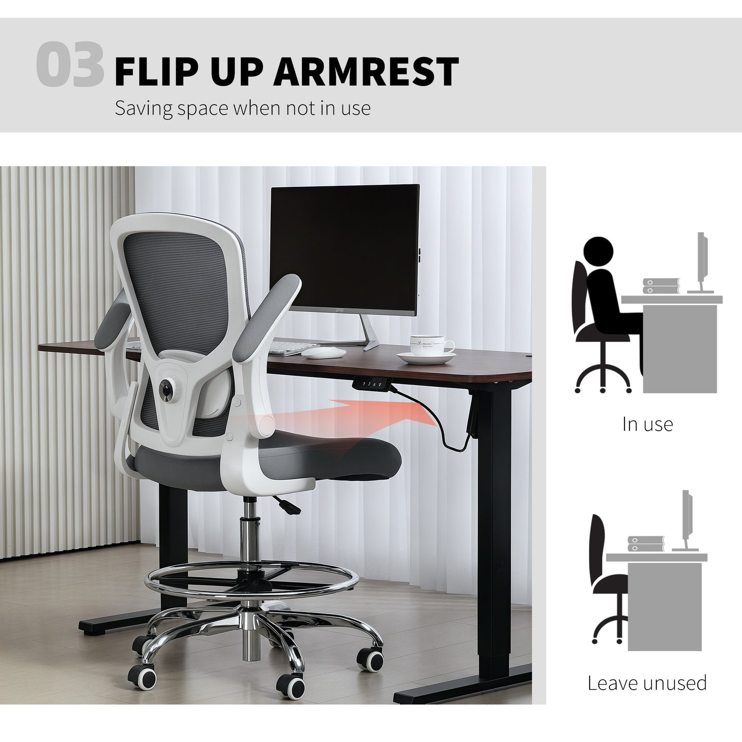 HOMCOM Draughtsman Chair, with Adjustable Lumbar - Charcoal Grey