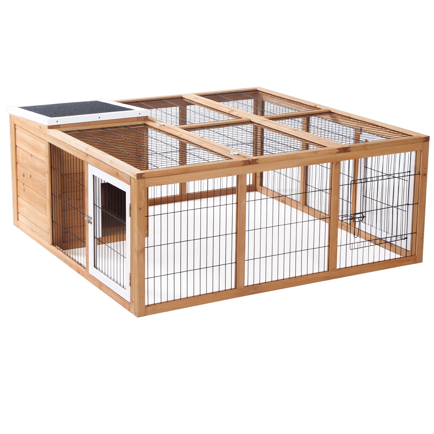 Photo of PawHut Rabbit Hutch Outdoor, Guinea Pig House, Bunny Run Cage with Openable Top for 1–2 Rabbits, 123 x 120 x 52cm, Yellow in Yellow colour on a white background