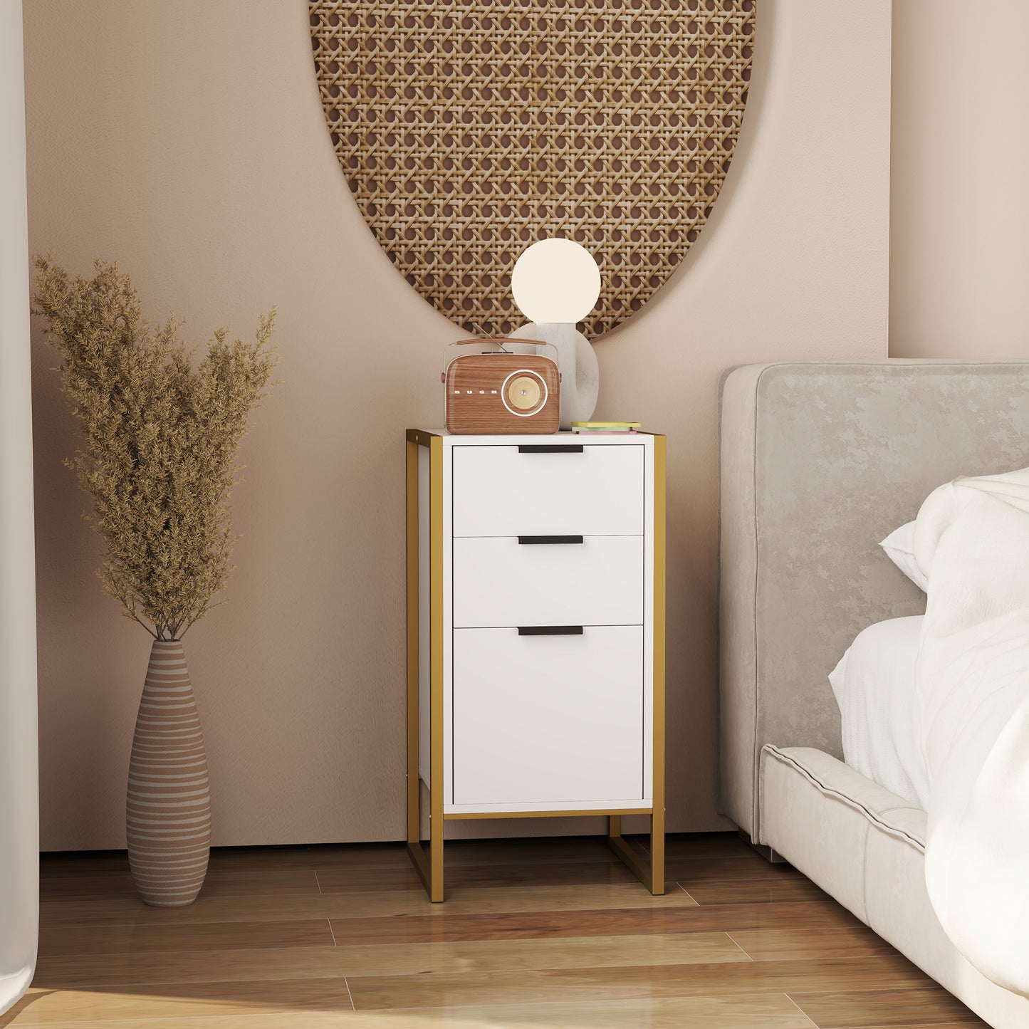 HOMCOM Bedroom Chest of Drawers, Industrial 3-Drawer Dresser, Storage Drawers Unit with Metal Frame for Living Room, White