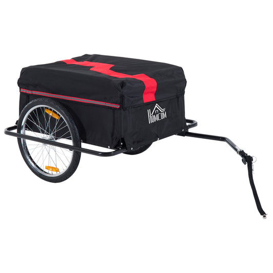 HOMCOM red and black bicycle cargo trailer with covered Oxford fabric storage and two wheels