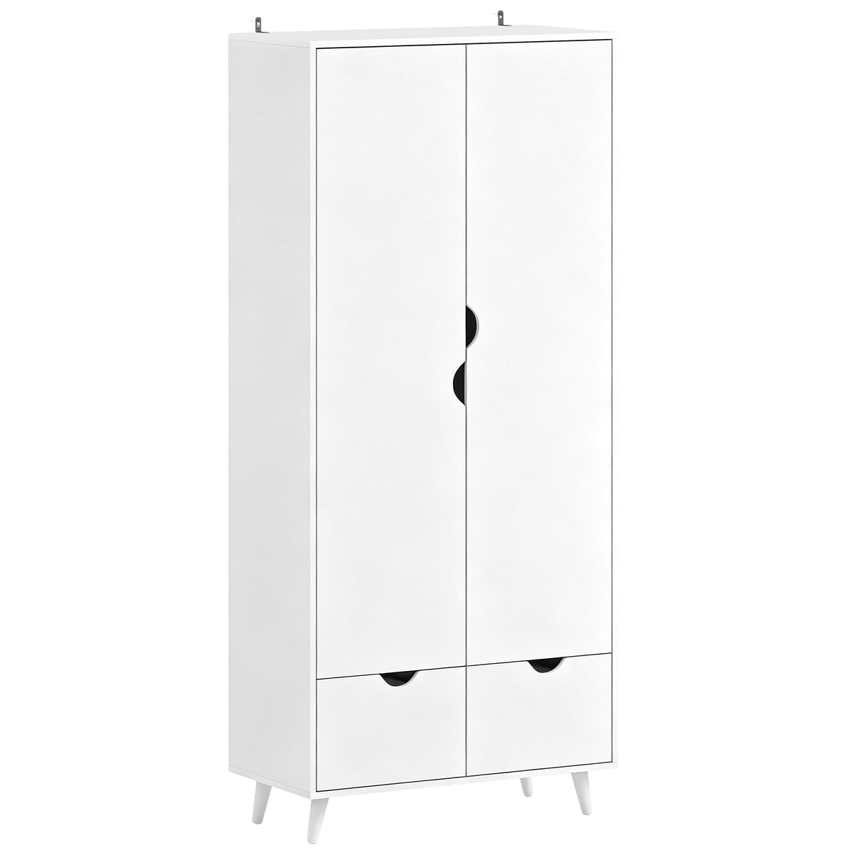 Photo of HOMCOM Elegant Home Storage Organisation Furniture, 2-Door Clothes Wardrobe with 2 Drawers, Wood Feet, White in White colour on a white background
