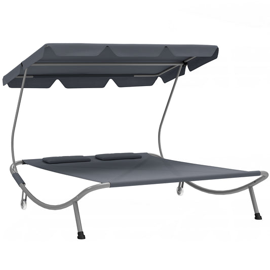 Photo of Outsunny Double Outdoor Bed, with Canopy - Light Grey in Grey colour on a white background