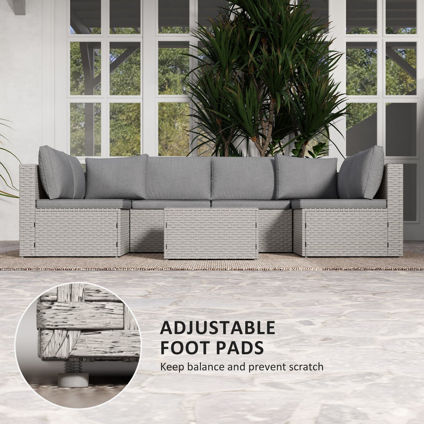 Outsunny Seven-Piece Modular Rattan Set - Grey