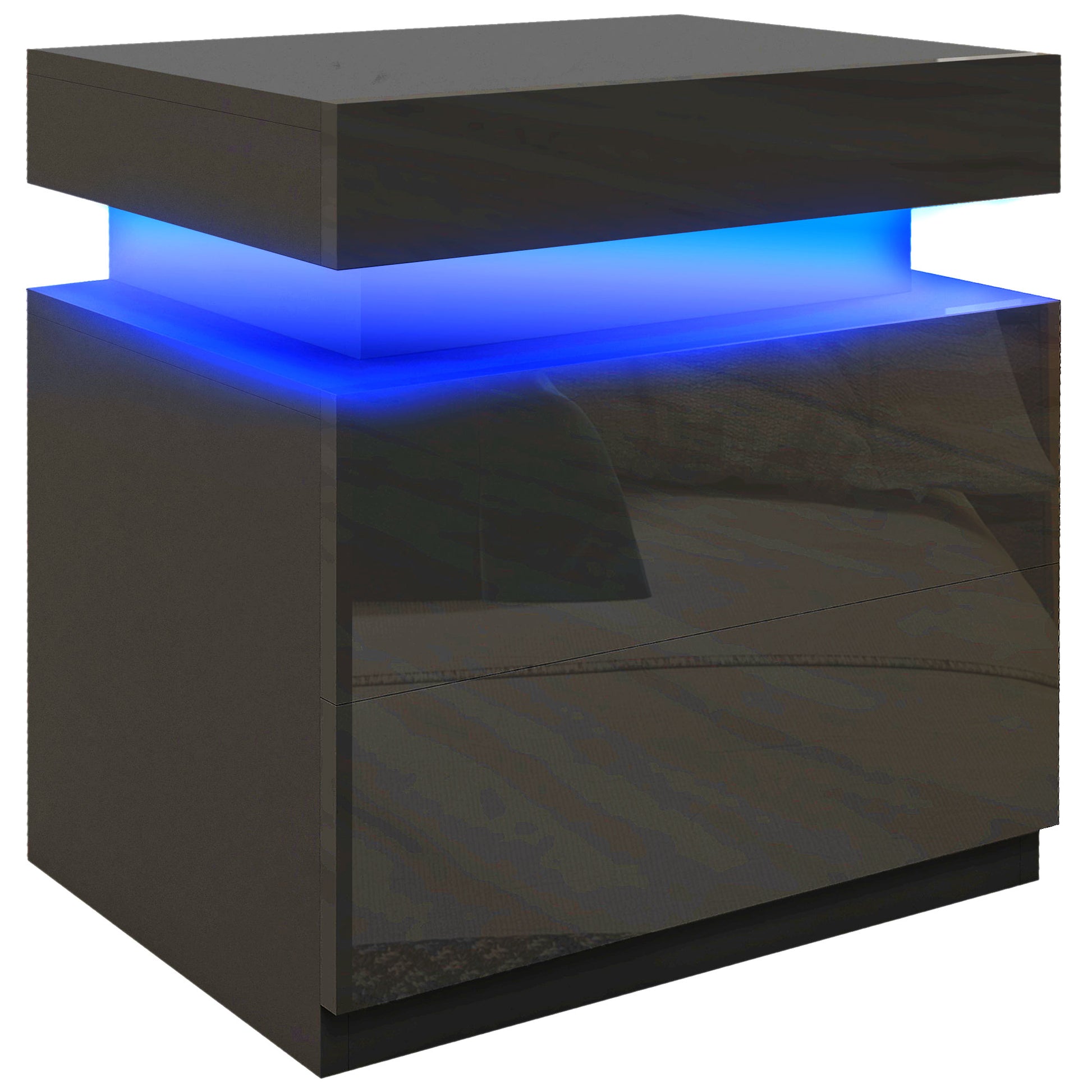 Photo of HOMCOM Black Bedside Table with LED Light, High Gloss Front Nightstand with 2 Drawers, for Living Room, Bedroom in Bedroom colour on a white background