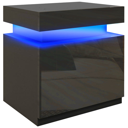 Photo of HOMCOM Black Bedside Table with LED Light, High Gloss Front Nightstand with 2 Drawers, for Living Room, Bedroom in Bedroom colour on a white background