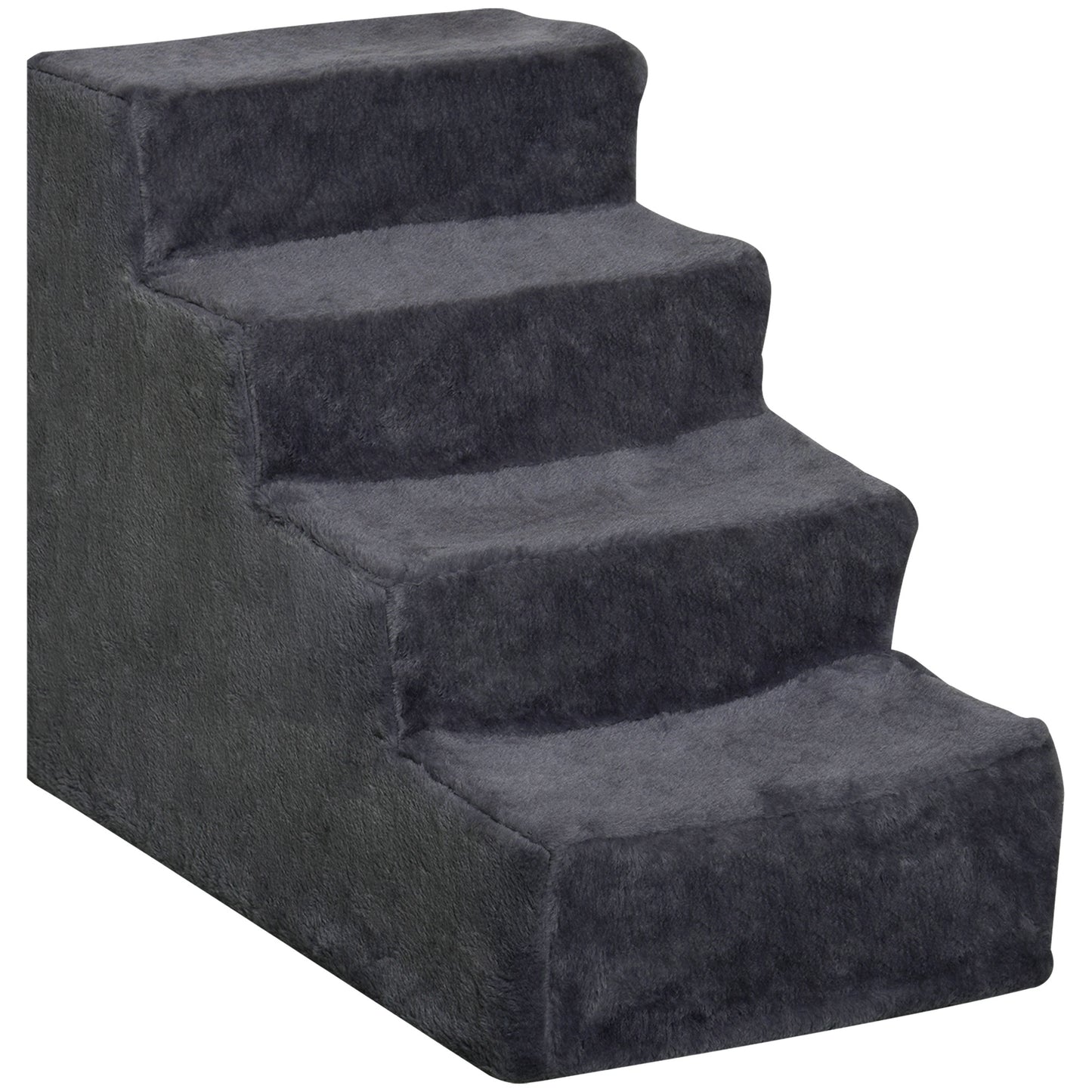 Photo of PawHut Four-Step Dog Stairs, with Washable Plush Cover, for High Bed Sofa, Dog Stairs for Small Dog and Cat - Dark Grey in Grey colour on a white background