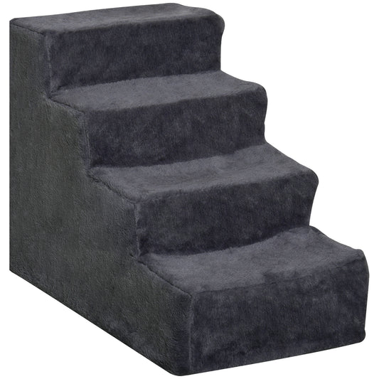Photo of PawHut Four-Step Dog Stairs, with Washable Plush Cover, for High Bed Sofa, Dog Stairs for Small Dog and Cat - Dark Grey in Grey colour on a white background