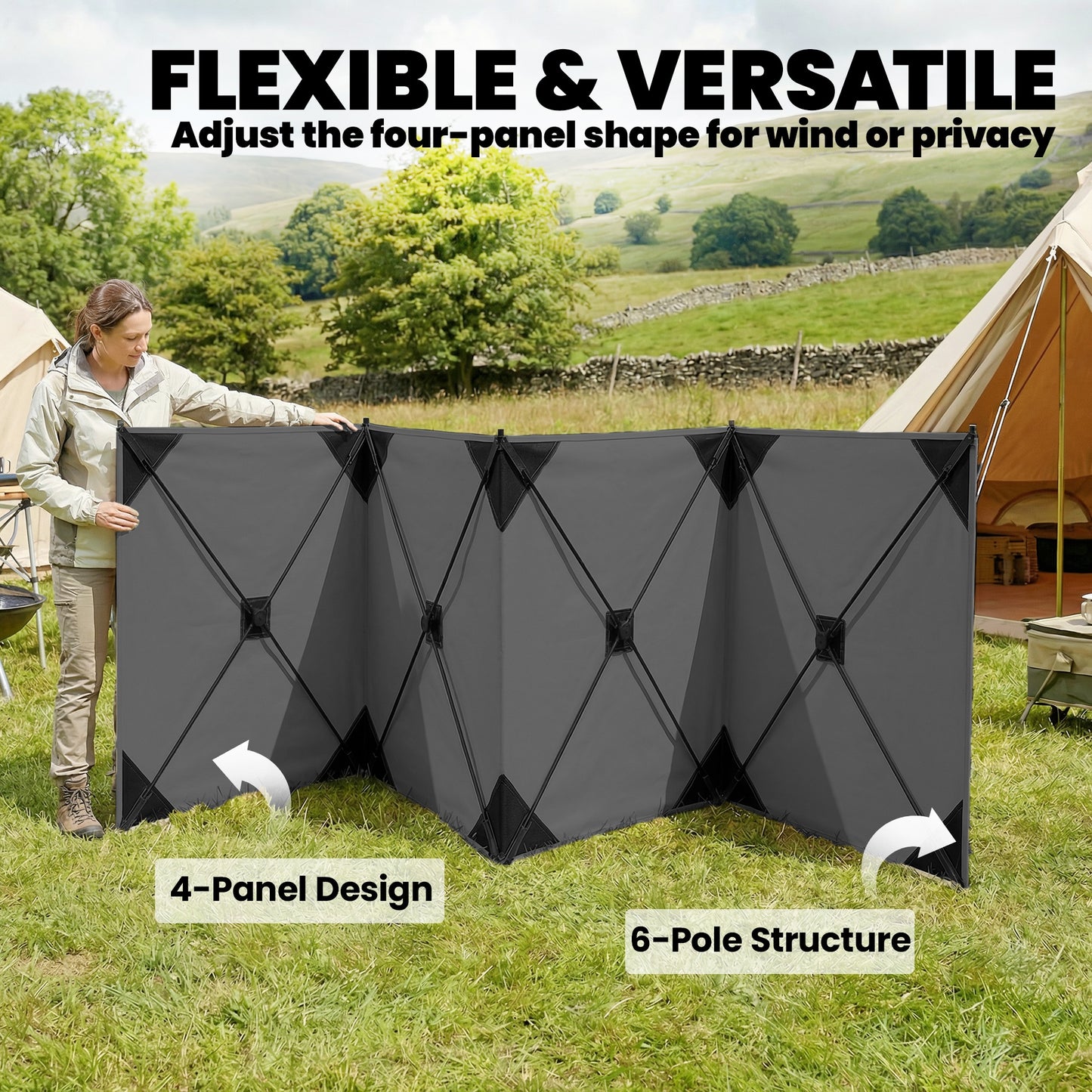 Outsunny Camping Windbreak Pop Up Windbreaker Blocker with Ropes Pegs for Beach Caravan Outdoor 480 x 120 cm