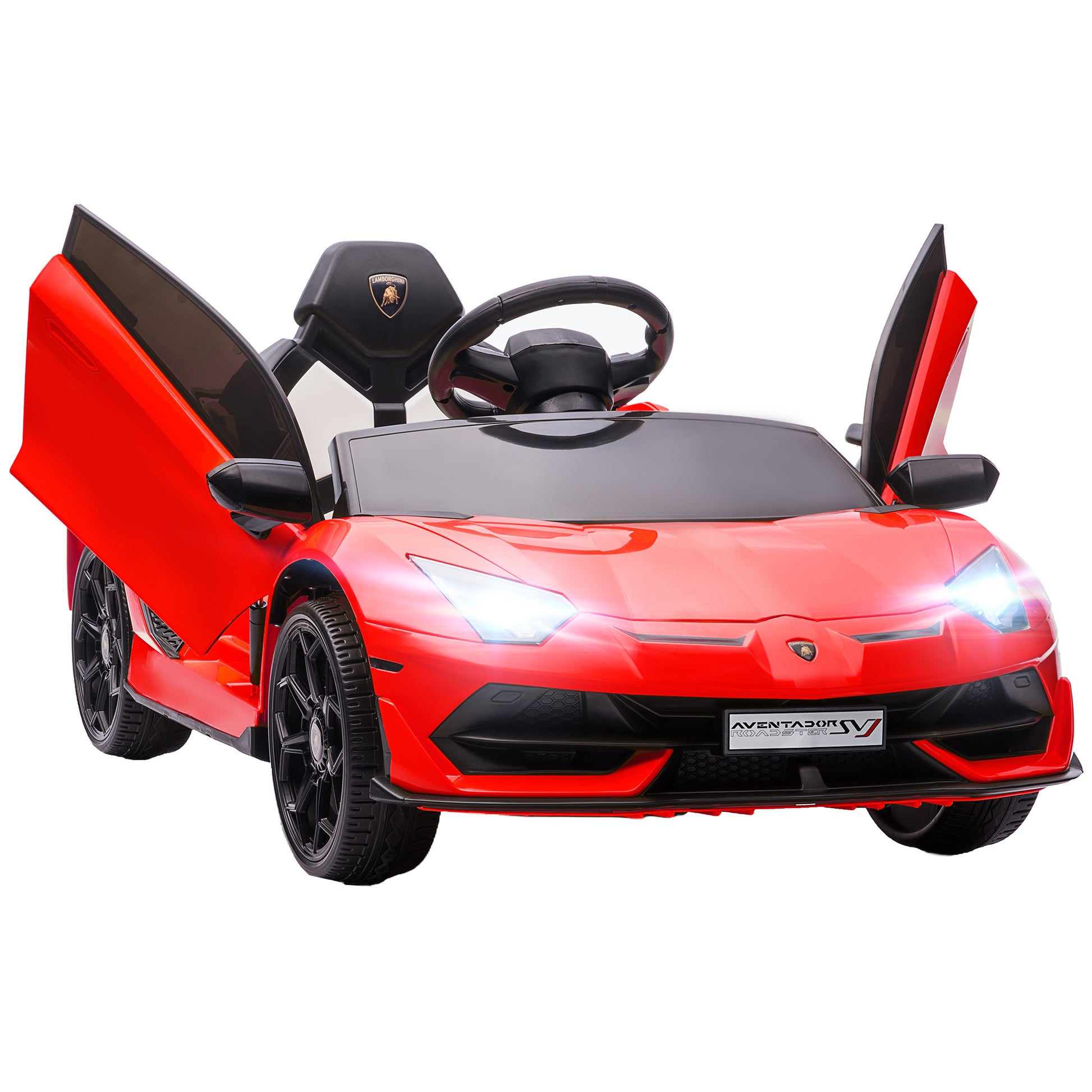 Photo of HOMCOM Lamborghini Licensed 12V kids Electric Car w/ Butterfly Doors, Remote, Music, Horn, Suspension - Red in Red colour on a white background