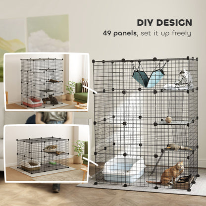 PawHut DIY cat cage shown in tall and low panel configurations