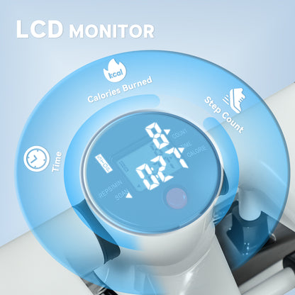 Mini stepper LCD monitor displaying step count, time, and calories