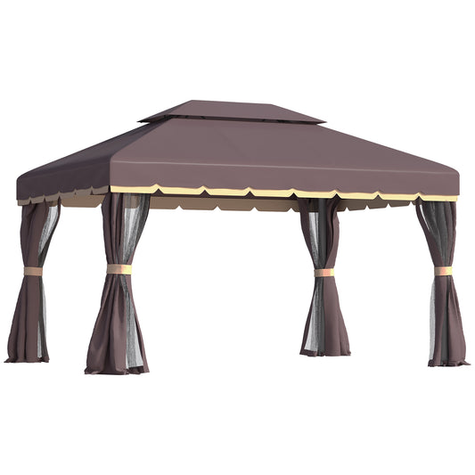 Photo of Outsunny 3 x 4m Aluminium Garden Gazebo, Marquee Canopy Shelter Pavilion Party Tent with Nets and Curtains for Garden and Deck, Coffee in Coffee colour on a white background