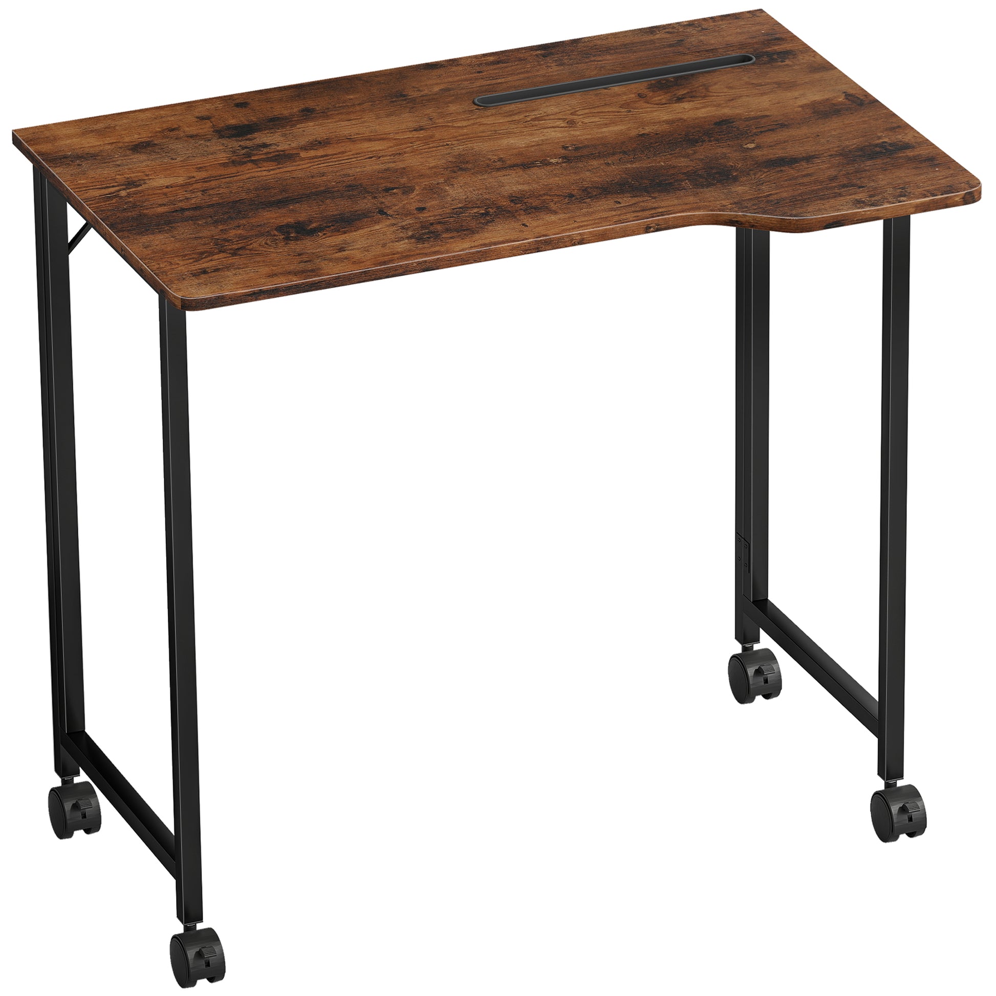 Photo of HOMCOM Folding Small Desk on Wheels - Rustic Brown in Brown colour on a white background