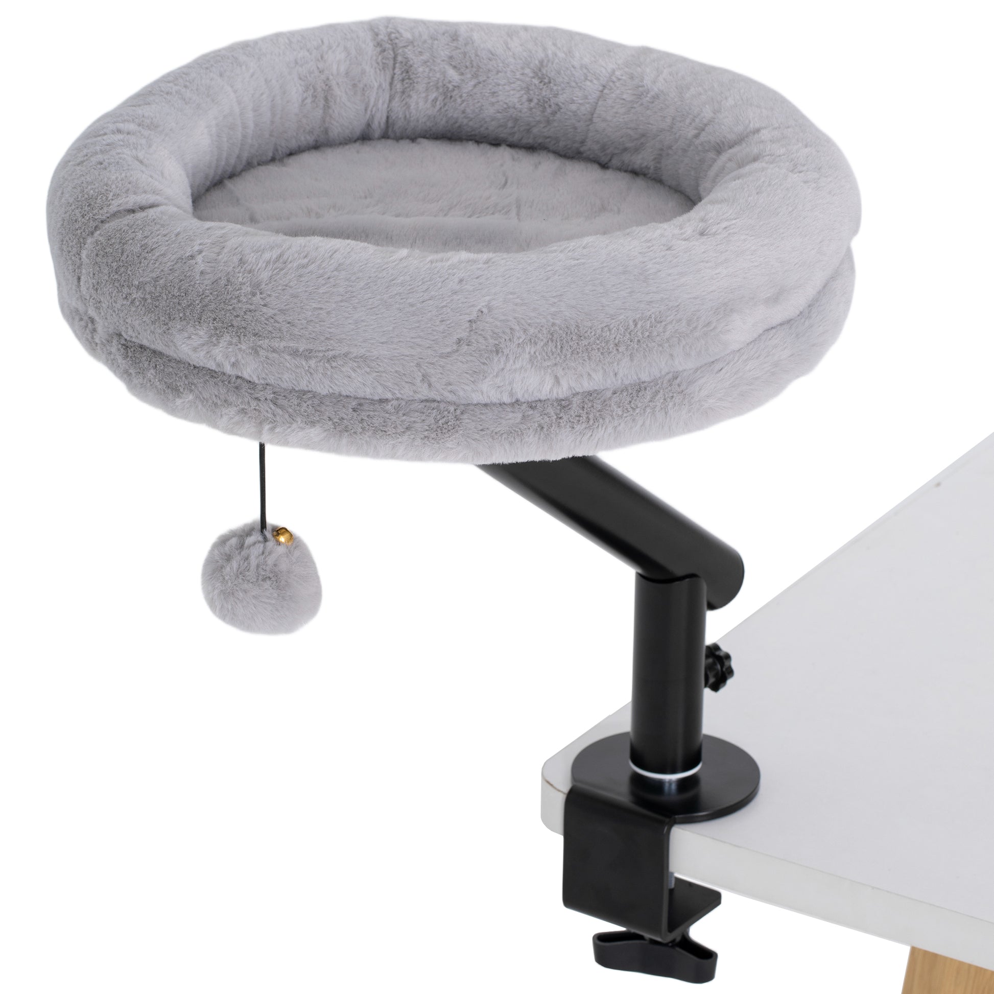 Photo of PawHut Cat Desk Bed, Cat Hammock 360° Rotatable Adjustable for Window, Table, Work, Grey in Grey colour on a white background