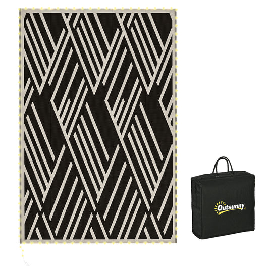Photo of Outsunny Plastic Straw Reversible RV Outdoor Rug with LED String Light, 182 x 274cm, Black and Coffee in Coffee colour on a white background