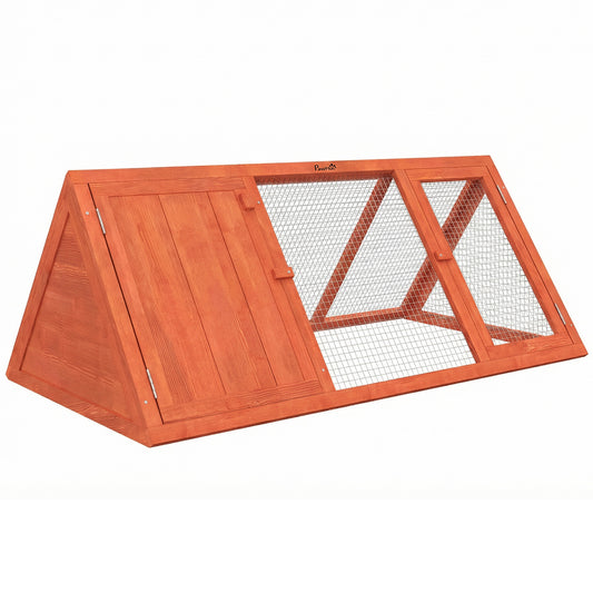 Photo of PawHut Rabbit Hutch, Wooden Guinea Pig Hutch with Run and Doors, Outdoor Triangle Bunny House for Rabbits,Duck and Chicken in Chicken colour on a white background