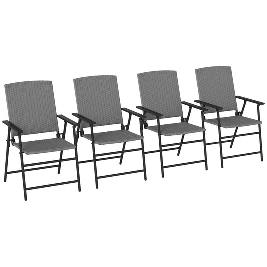 Photo of Outsunny Set of Four Folding Rattan Seat Chairs - Grey in Grey colour on a white background