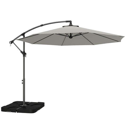 Photo of Outsunny 3m Overhanging Parasol, with Base, Weights and Cover - Light Grey in Grey colour on a white background
