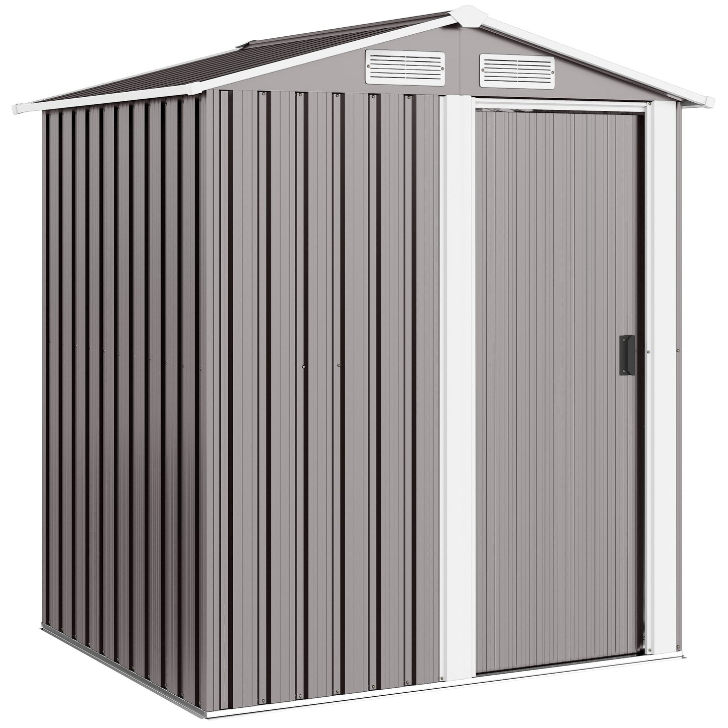 Photo of Outsunny Garden Metal Tool Storage Shed with Sliding Door, Sloped Roof and Foundation Kit, 152 x 132 x 188cm, Grey in Grey colour on a white background