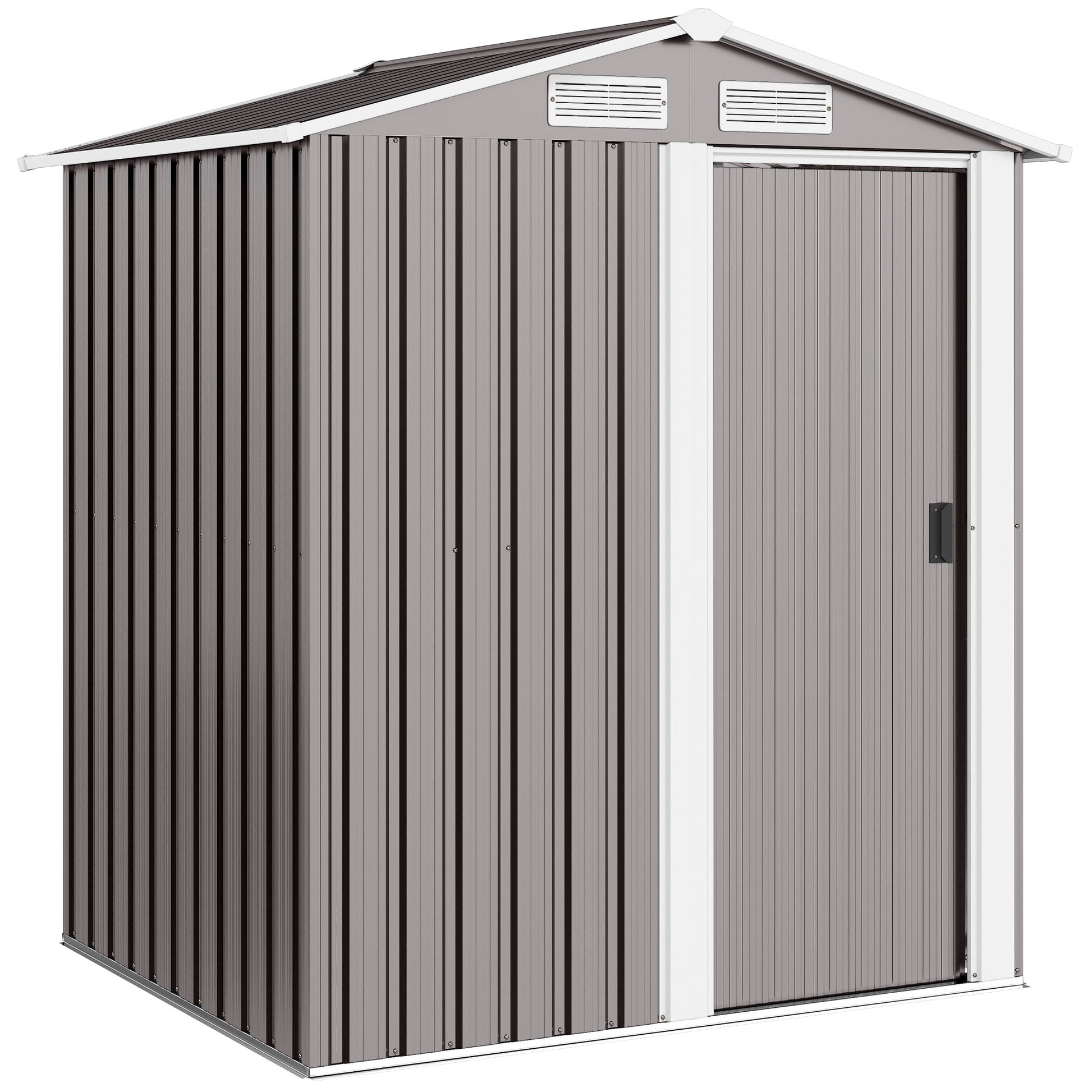 Photo of Outsunny Garden Metal Tool Storage Shed with Sliding Door, Sloped Roof and Foundation Kit, 152 x 132 x 188cm, Grey in Grey colour on a white background