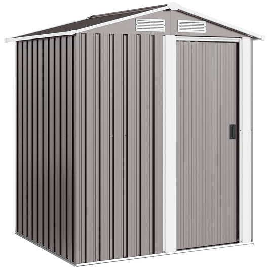 Photo of Outsunny Garden Metal Tool Storage Shed with Sliding Door, Sloped Roof and Foundation Kit, 152 x 132 x 188cm, Grey in Grey colour on a white background