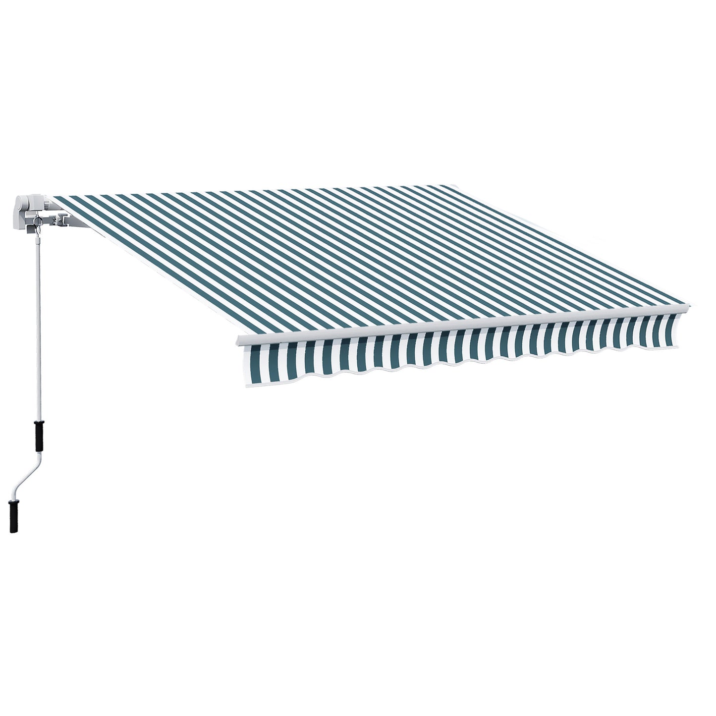Photo of Outsunny Manual Retractable Awning, size (4m x3m)-Green/White Stripes in Stripes colour on a white background