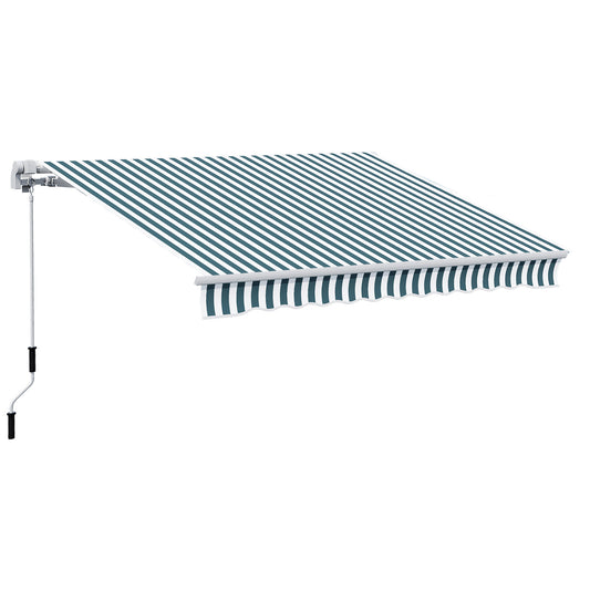Photo of Outsunny Manual Retractable Awning, size (4m x3m)-Green/White Stripes in Stripes colour on a white background