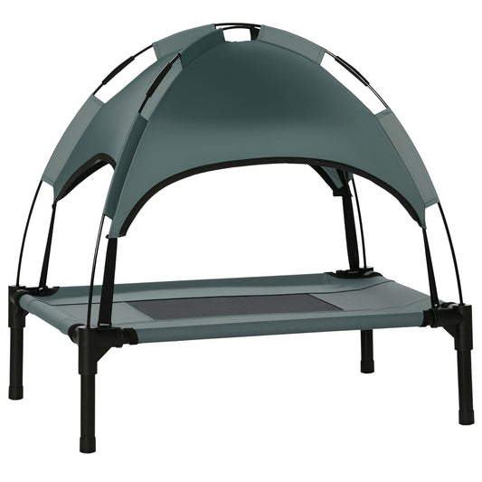 Photo of PawHut Outdoor Dog Bed with Removable Canopy, Portable Raised Dog Bed for Camping, Garden & Beach, Water-Resistant UV-Protection Mesh Pet Cot Sun Lounger, for Small Pets, 61 x 46 x 62 cm, Grey in Grey colour on a white background