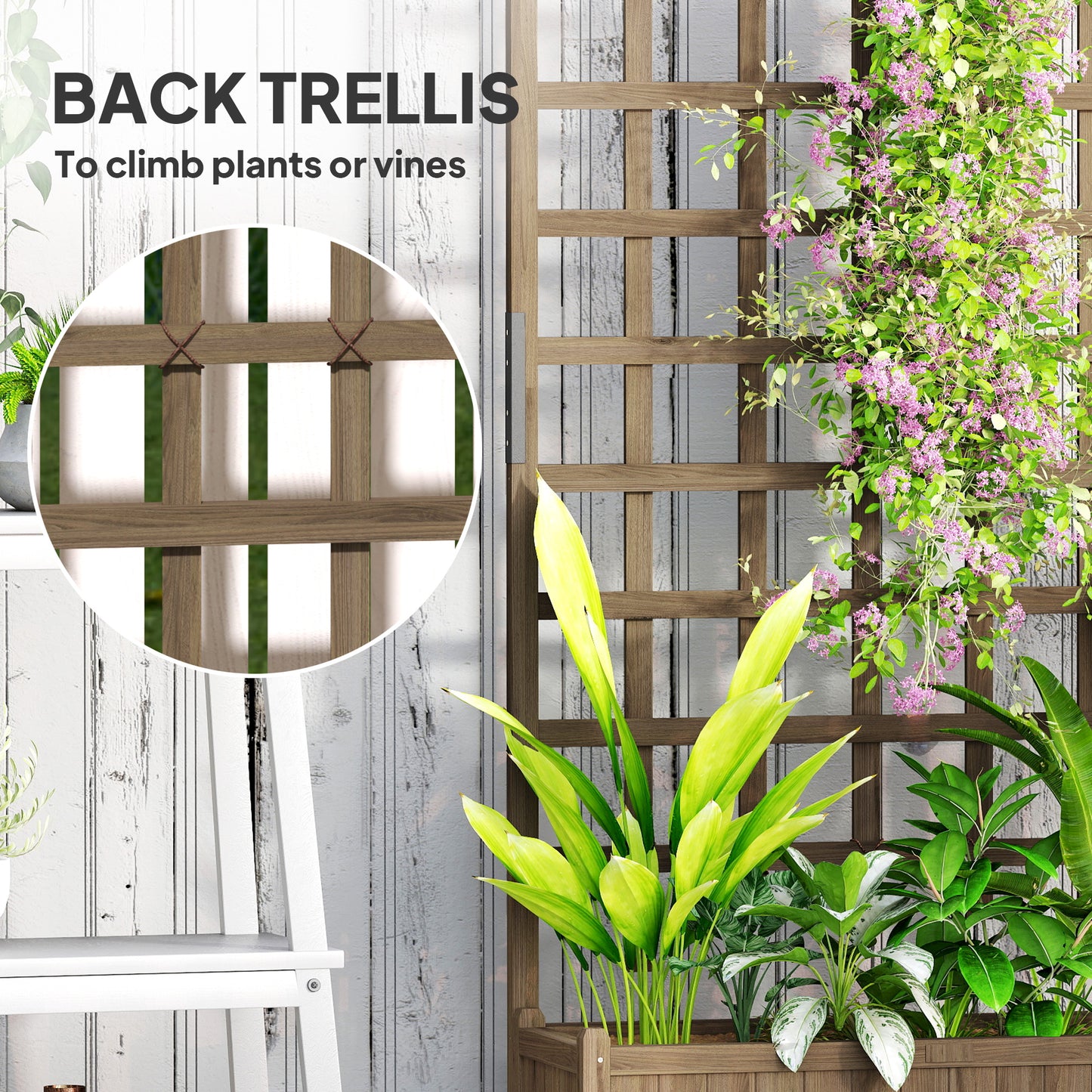 Outsunny Wooden Trellis Planter, Raised Garden Bed with Wheels, to Climb and Grow Vegetables, Herbs and Flowers, Brown