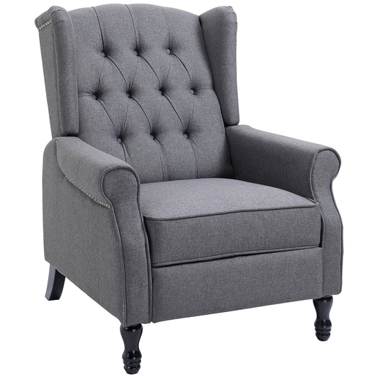 Photo of HOMCOM Recliner Armchair, Vintage Reclining Chair with Nail Head Trim, Wingback Chair with Button Tufted Back and Footrest, for Living Room, Grey in Grey colour on a white background