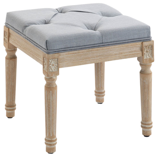 Photo of HOMCOM Vintage Foot Stool, Tufted Square Footrest with Wood Legs, Light Grey in Grey colour on a white background