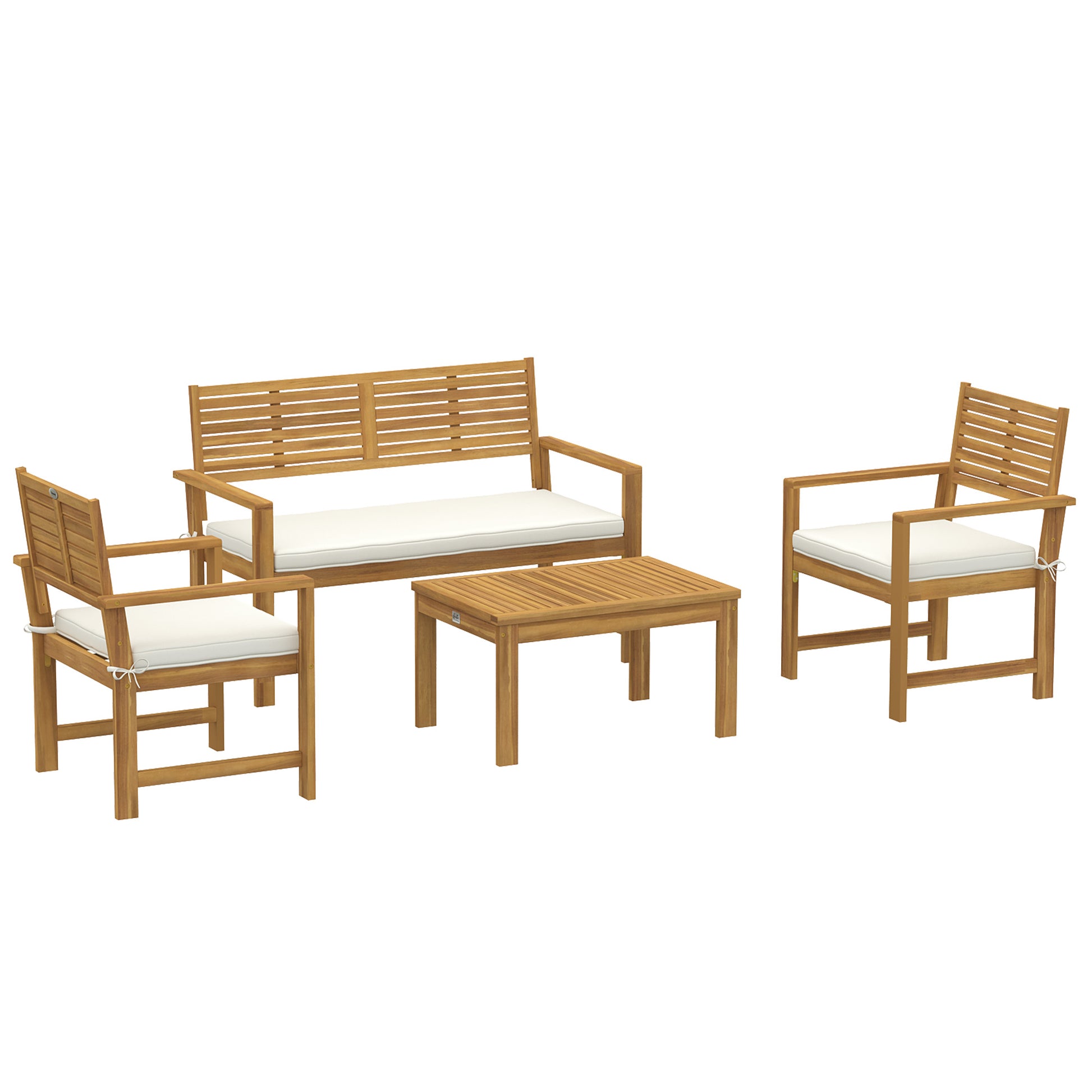 Photo of Outsunny 4 Seater Wooden Garden Furniture Set with Loveseat, Armchairs, Table, Acacia Wood Garden Sofa Set, Cream White in White colour on a white background