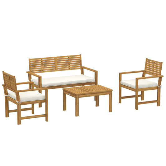 Photo of Outsunny 4 Seater Wooden Garden Furniture Set with Loveseat, Armchairs, Table, Acacia Wood Garden Sofa Set, Cream White in White colour on a white background